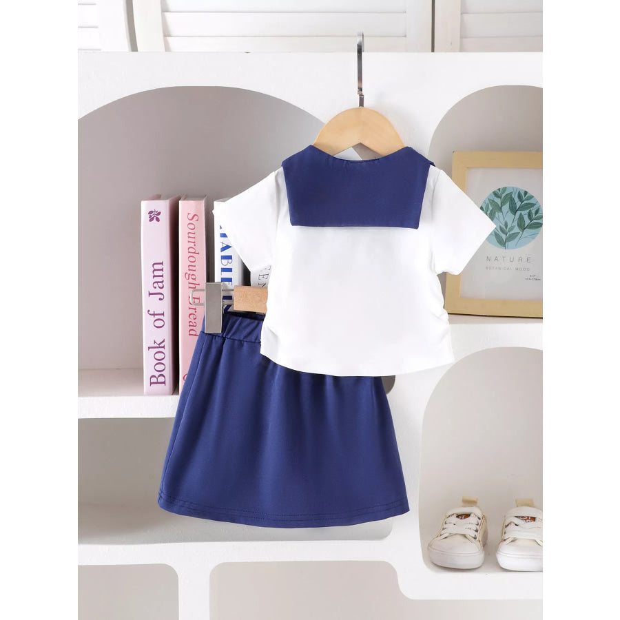 Children’s Sailor Collar Embroidered Tee and Skirt Set Apparel and Accessories