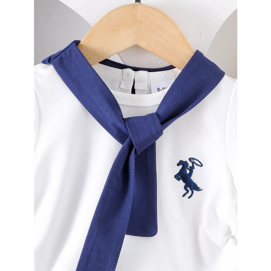 Children’s Sailor Collar Embroidered Tee and Skirt Set Apparel and Accessories