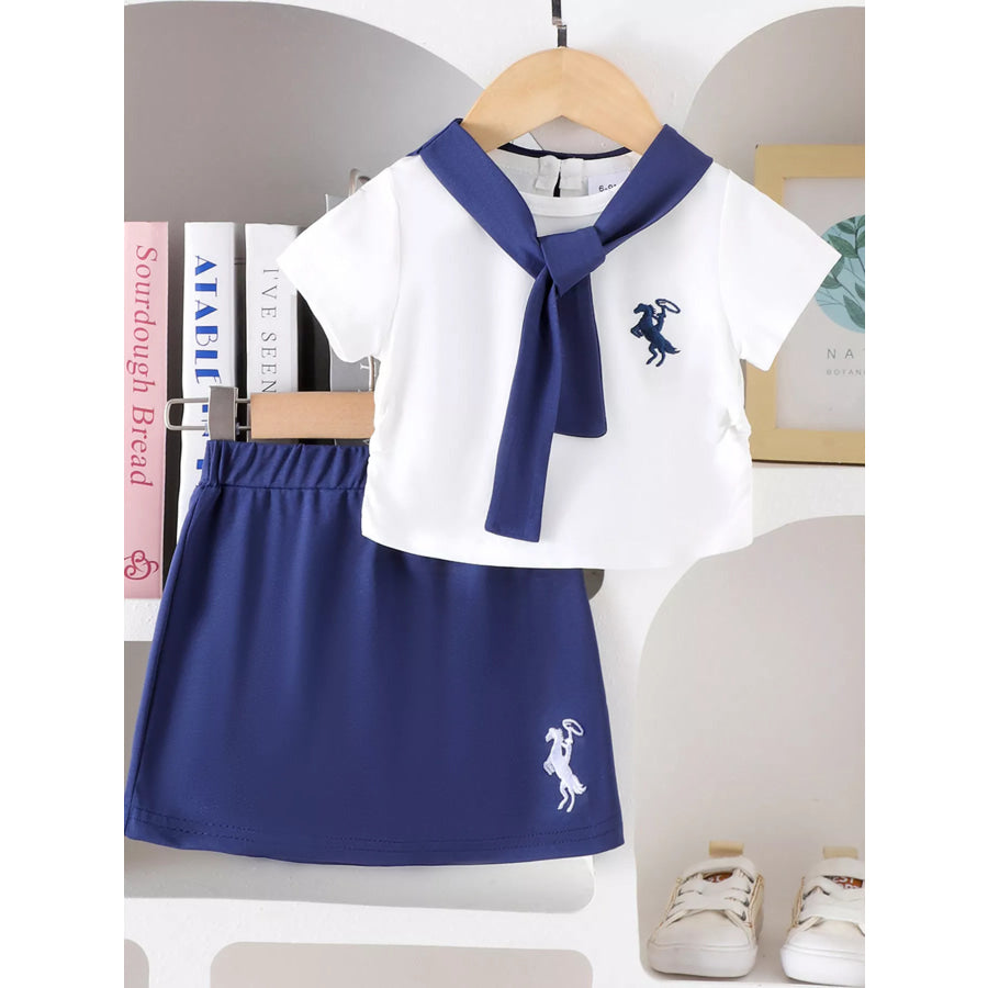 Children’s Sailor Collar Embroidered Tee and Skirt Set White / 6-9M Apparel and Accessories