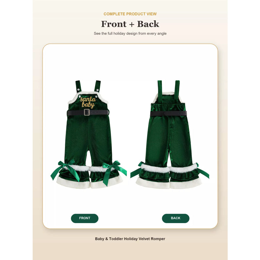Children’s Santa Baby Velvet Christmas Overalls Dark Green / 6-12M Apparel and Accessories