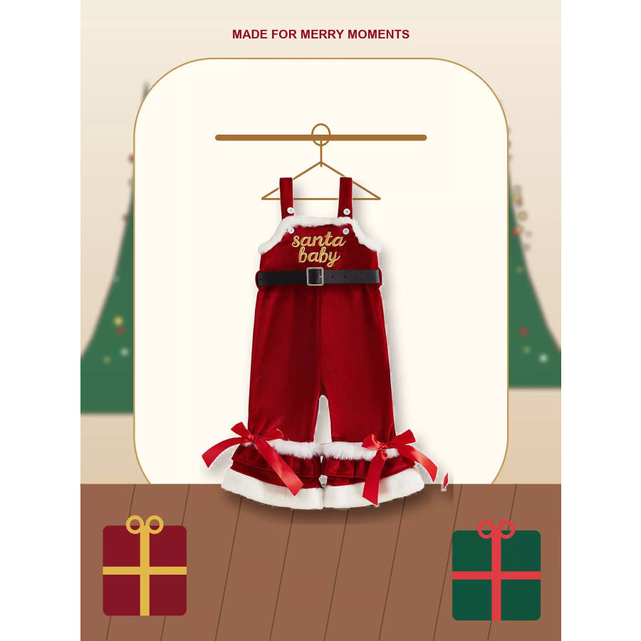 Children’s Santa Baby Velvet Christmas Overalls Wine Red / 6-12M Apparel and Accessories