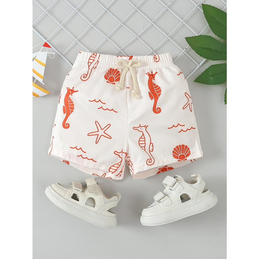 Children’s Seahorse Print Drawstring Shorts White / 6-12M Apparel and Accessories