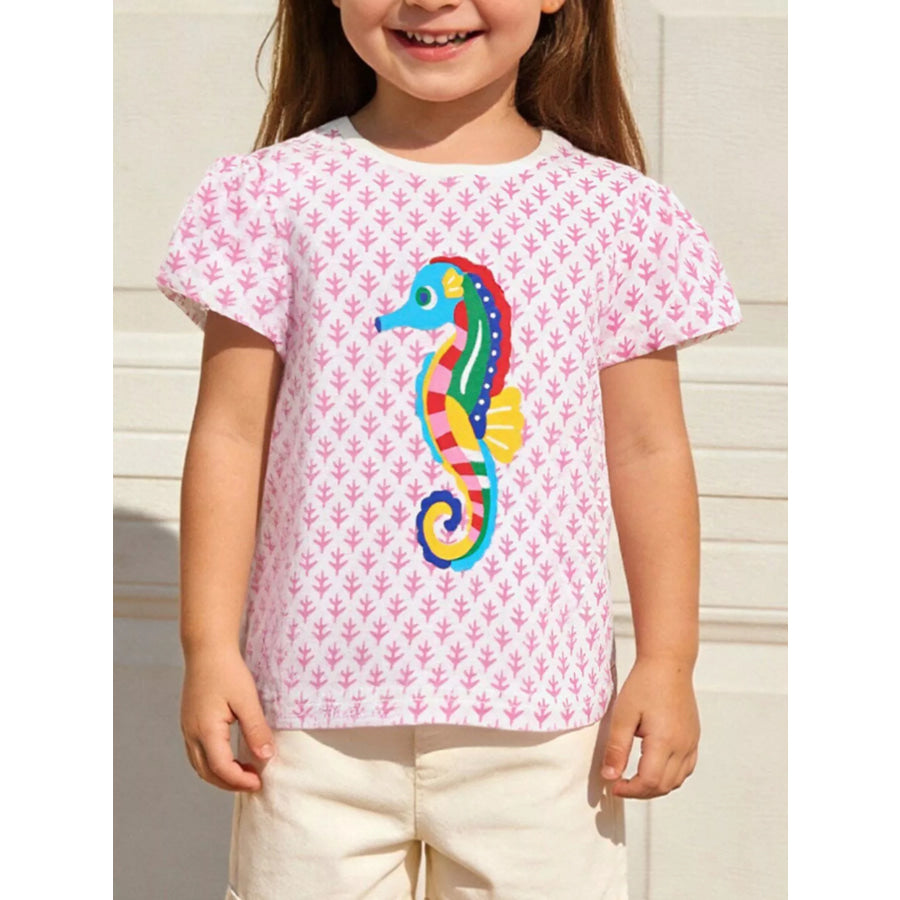 Children’s Seahorse Print Short Sleeve T-Shirt Blush Pink / 2Y Apparel and Accessories
