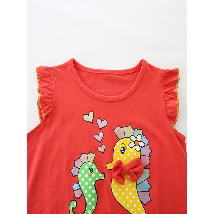 Children’s Seahorse Ruffle Sleeve Top and Rainbow Striped Shorts Set Apparel and Accessories