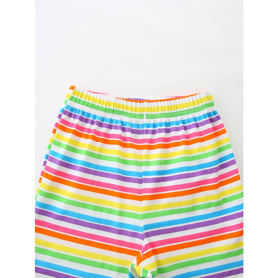 Children’s Seahorse Ruffle Sleeve Top and Rainbow Striped Shorts Set Apparel and Accessories