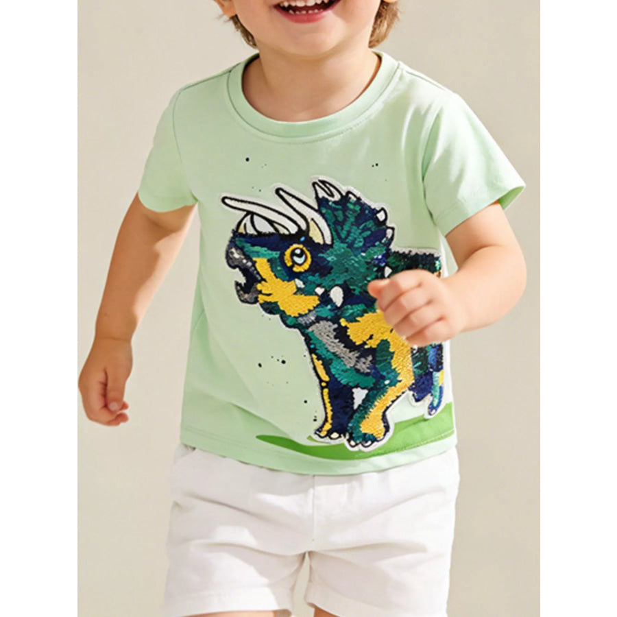 Children’s Sequin Dinosaur Round Neck Tee Light Green / 4T Apparel and Accessories