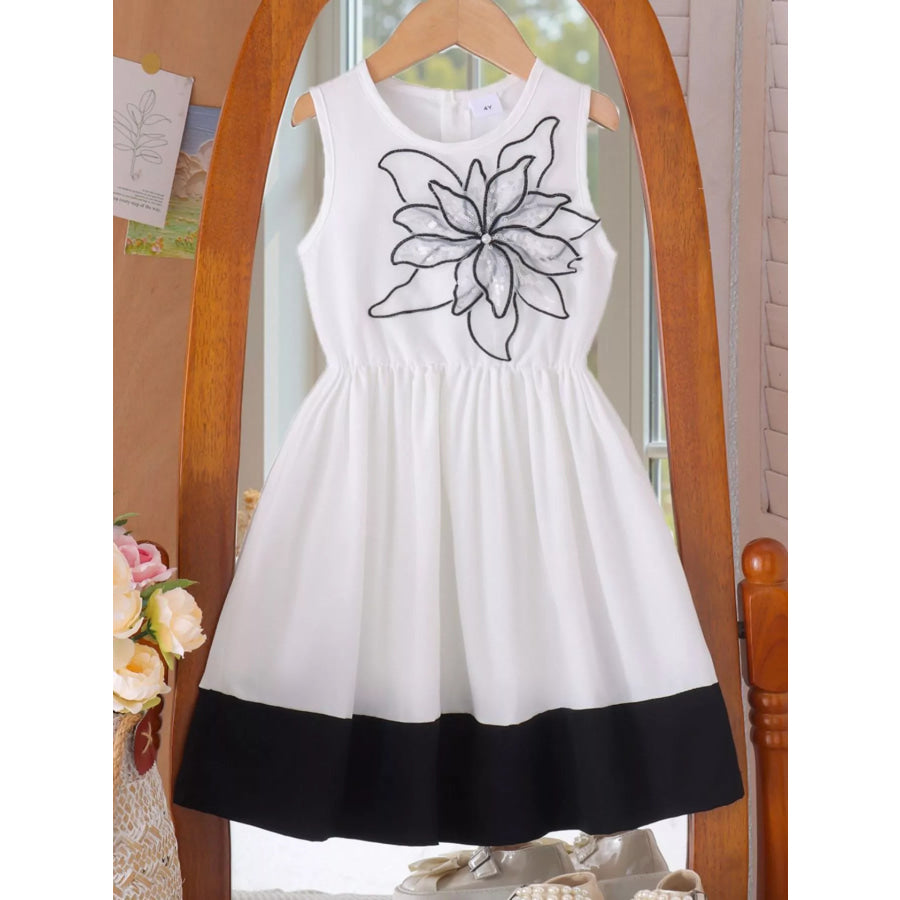 Children’s Sequin Flower Sleeveless Dress White / 4Y Apparel and Accessories