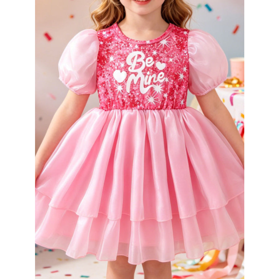 Children’s Sequin Puff Sleeve Dress Pink / 6-12M Apparel and Accessories