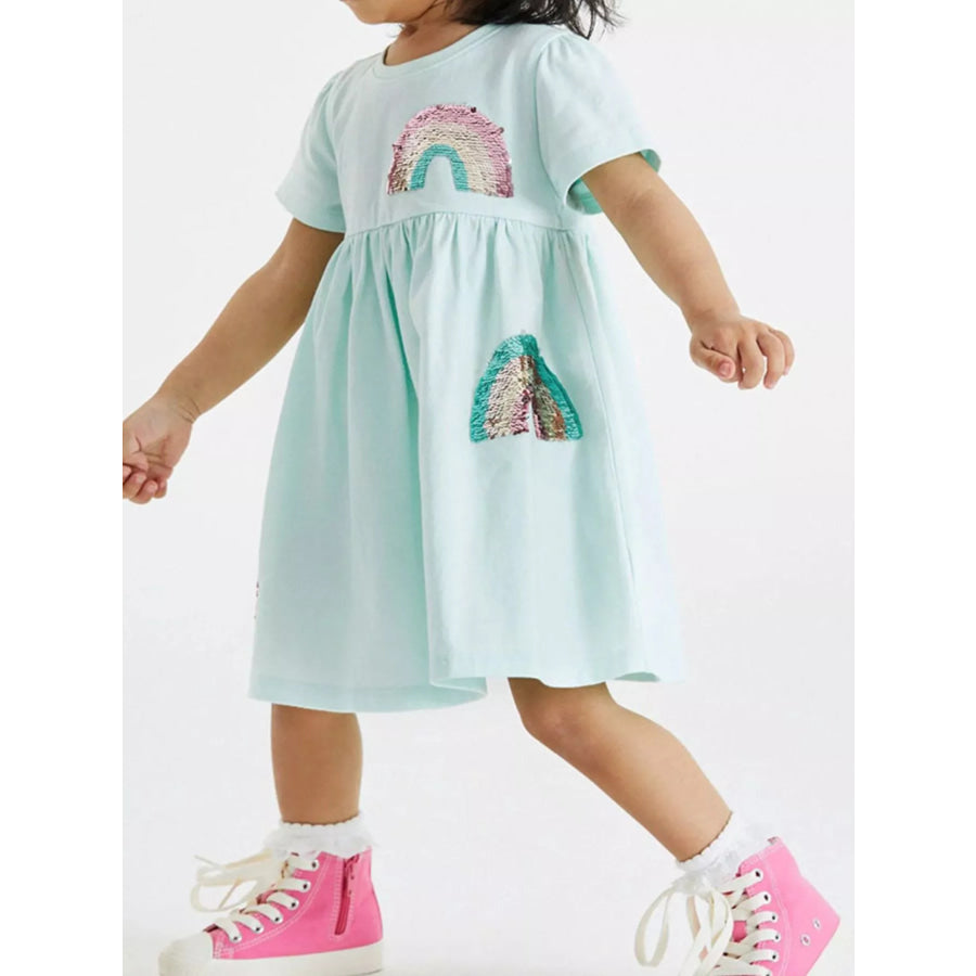 Children’s Sequin Rainbow Casual Dress Mint Blue / 2T Apparel and Accessories