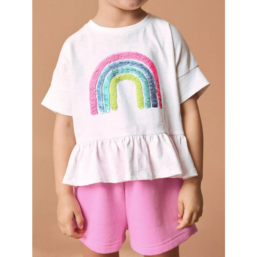 Children’s Sequin Rainbow Ruffle Hem Top and Shorts Set Apparel and Accessories