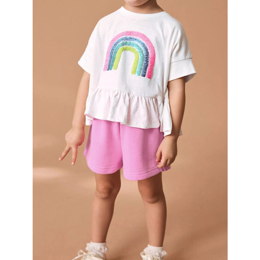 Children’s Sequin Rainbow Ruffle Hem Top and Shorts Set White / 2Y Apparel and Accessories