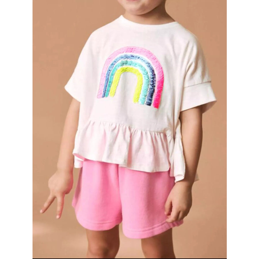 Children’s Sequin Rainbow Top and Shorts Set White / 6Y Apparel and Accessories