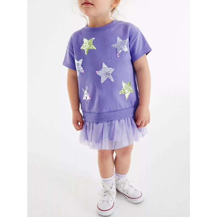 Children’s Sequin Star Embellished Tulle Dress Lavender / 2Y Apparel and Accessories