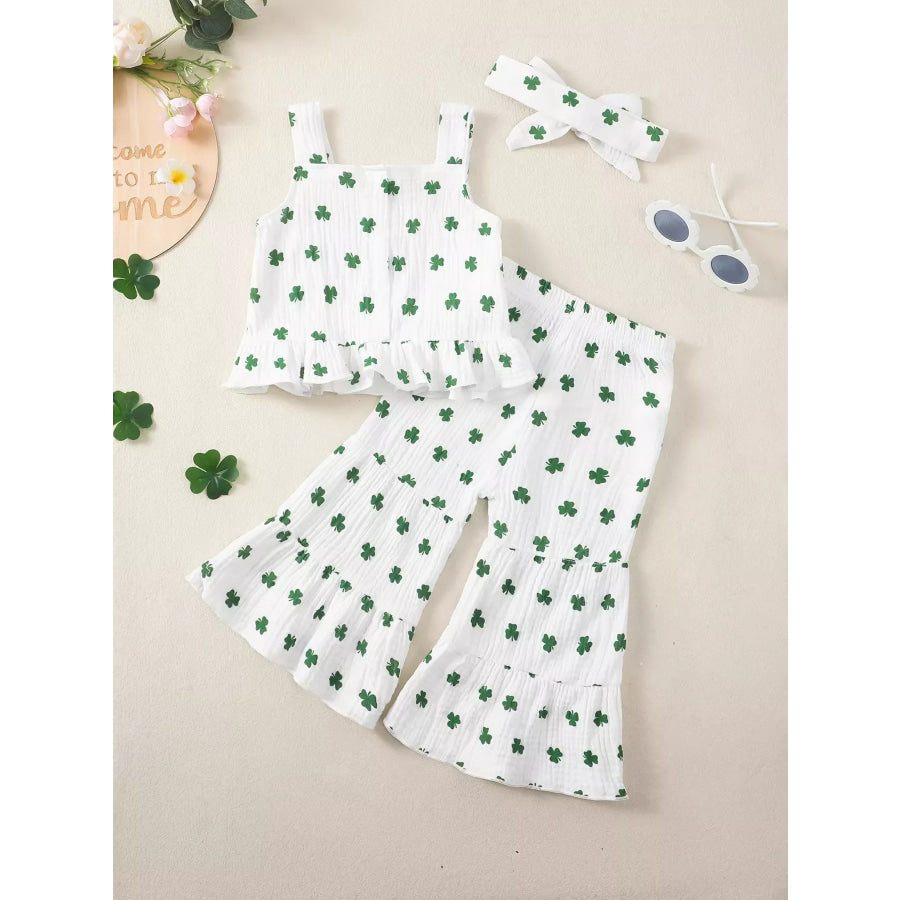 Children’s Shamrock Print Ruffle Set with Headband Apparel and Accessories