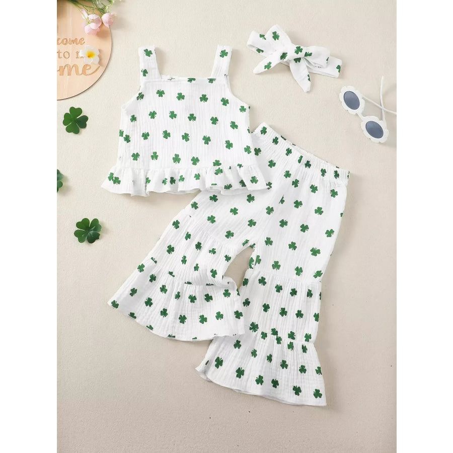 Children’s Shamrock Print Ruffle Set with Headband White / 6-12M Apparel and Accessories