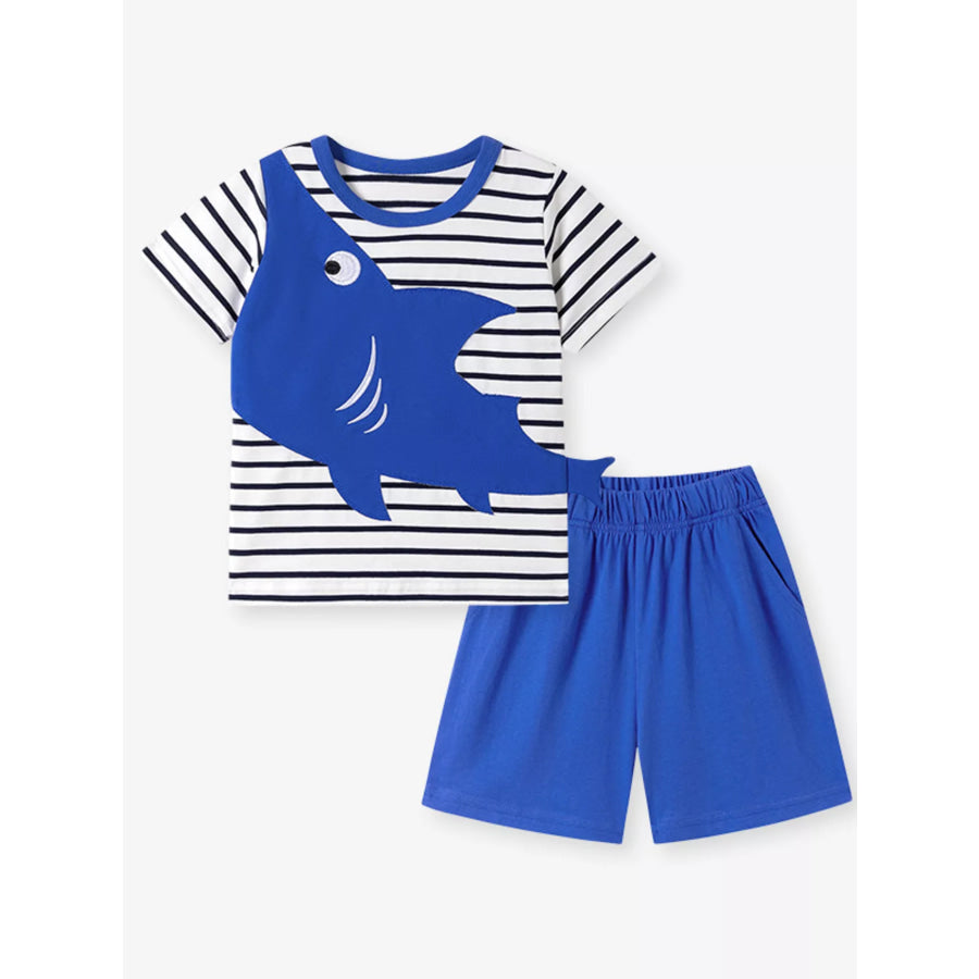 Children’s Shark Applique Striped T-Shirt & Shorts Set Apparel and Accessories