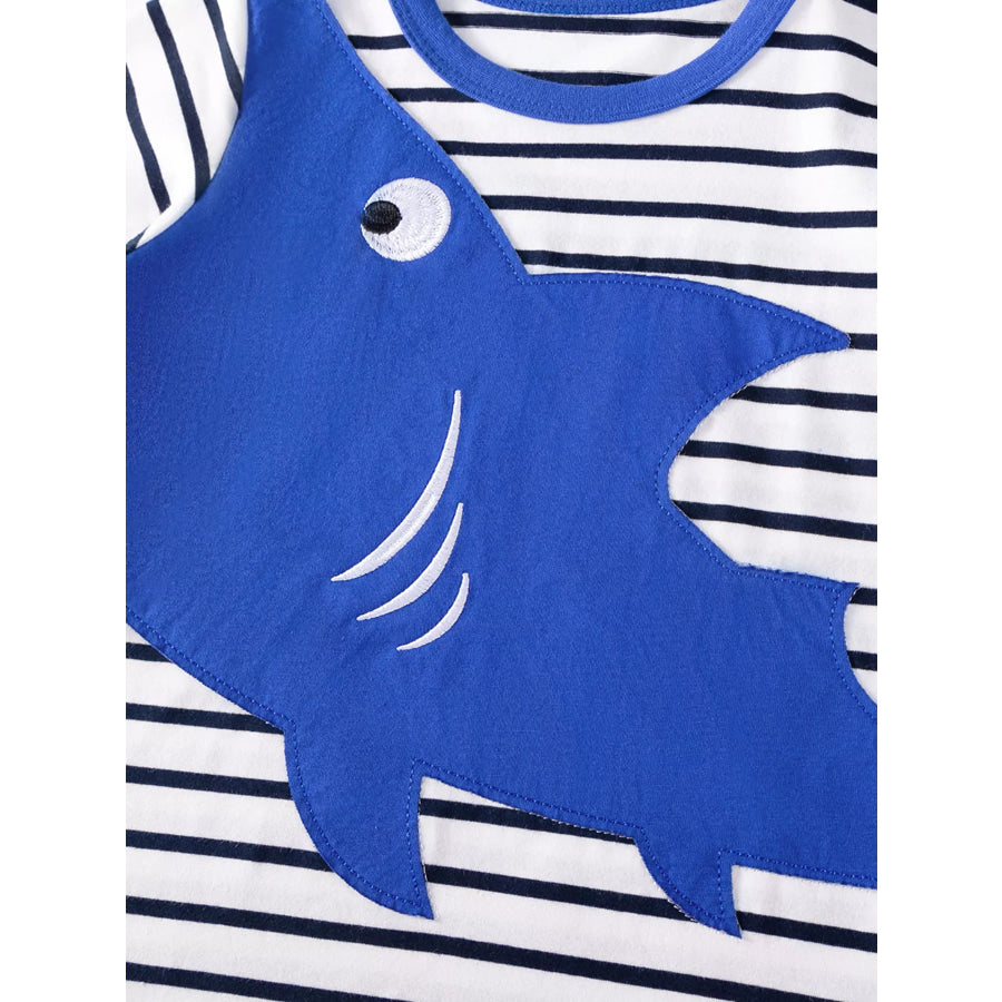 Children’s Shark Applique Striped T-Shirt & Shorts Set Apparel and Accessories