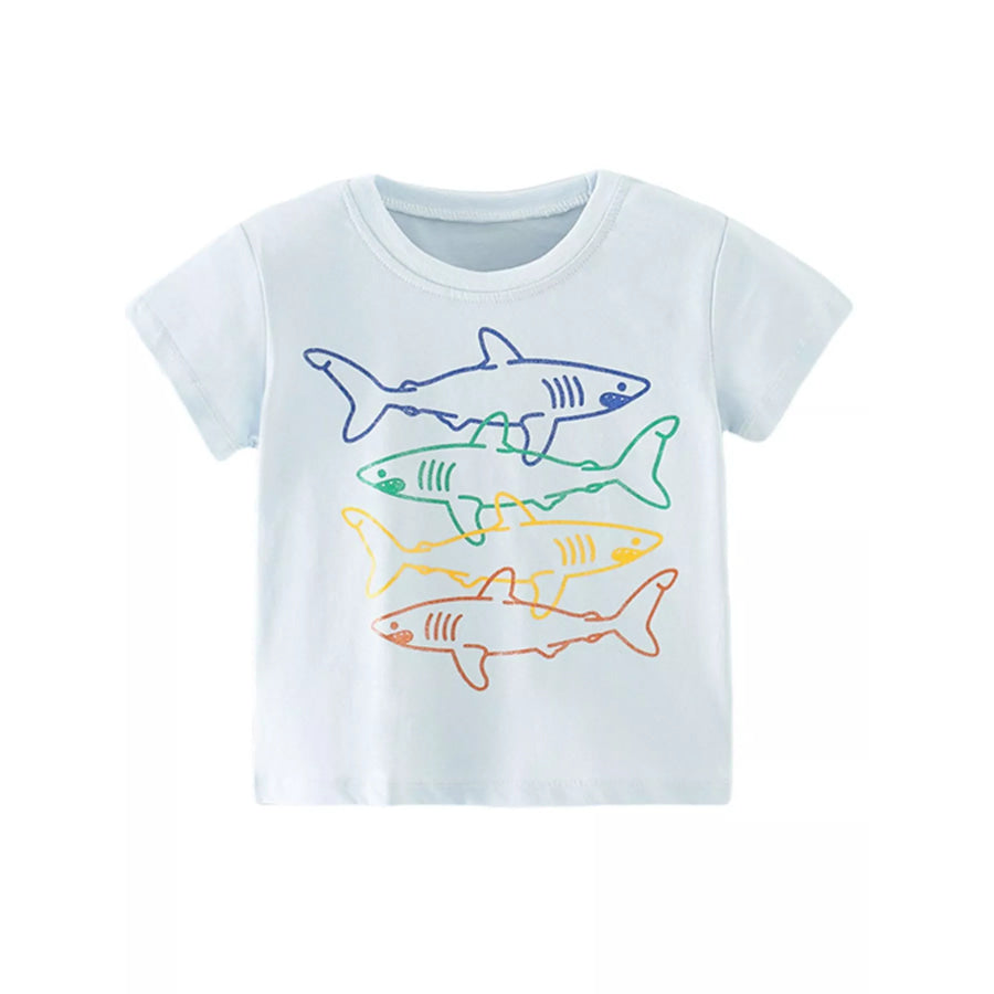 Children’s Shark Crew Neck T-Shirt Light Blue / 3Y Apparel and Accessories