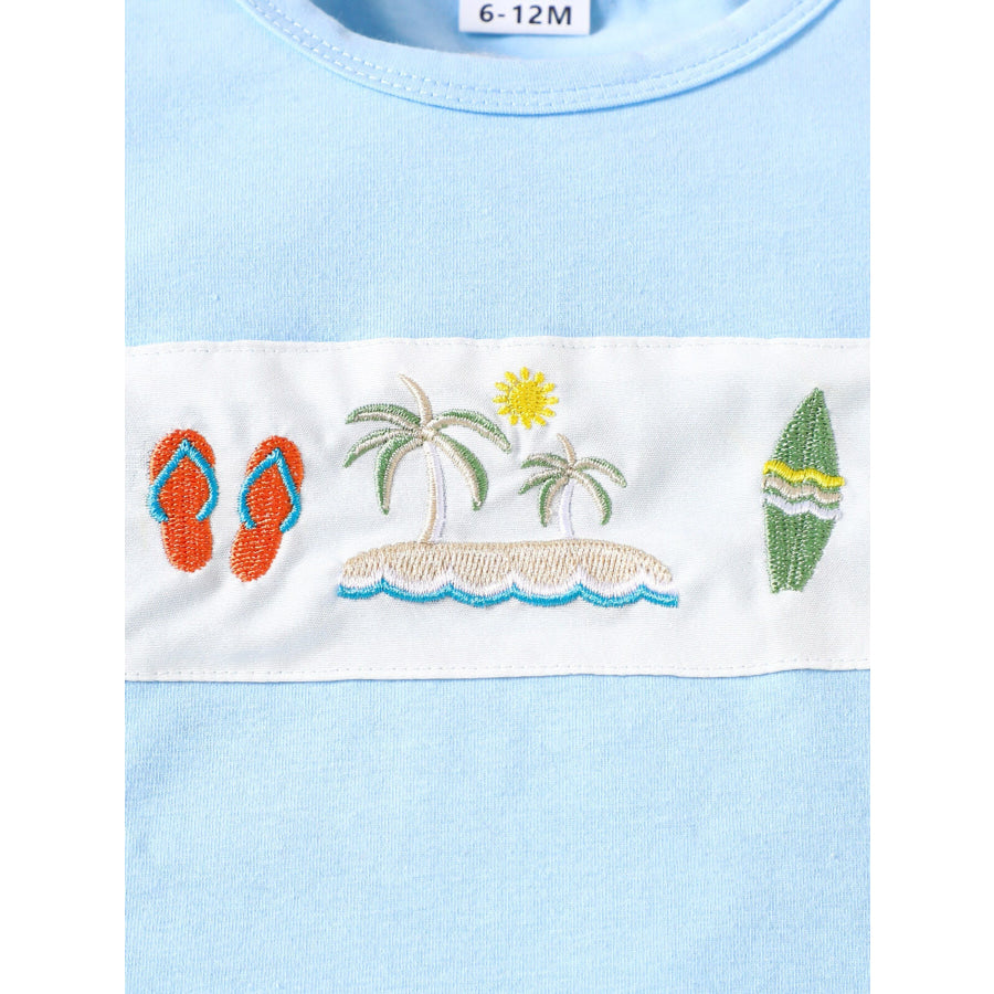 Children’s Shark Embroidered T-shirt and Striped Shorts Set Apparel and Accessories
