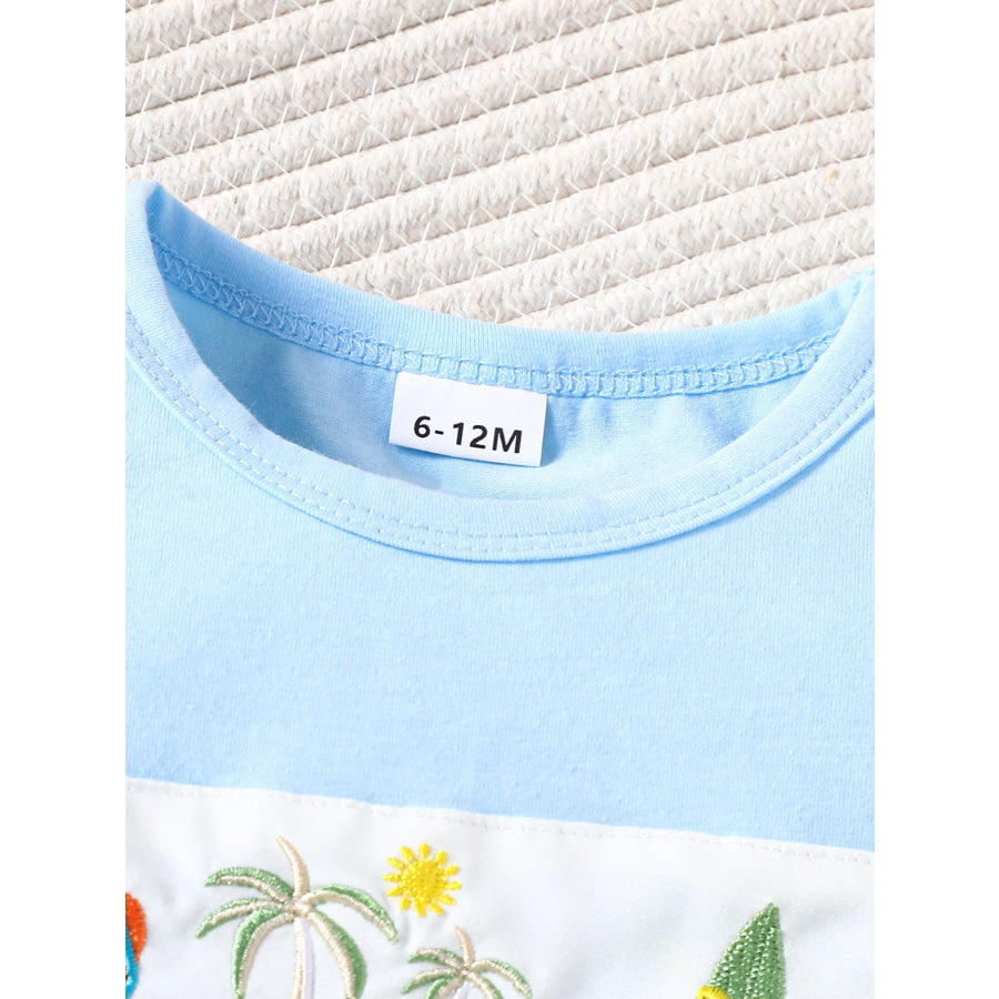 Children’s Shark Embroidered T-shirt and Striped Shorts Set Apparel and Accessories