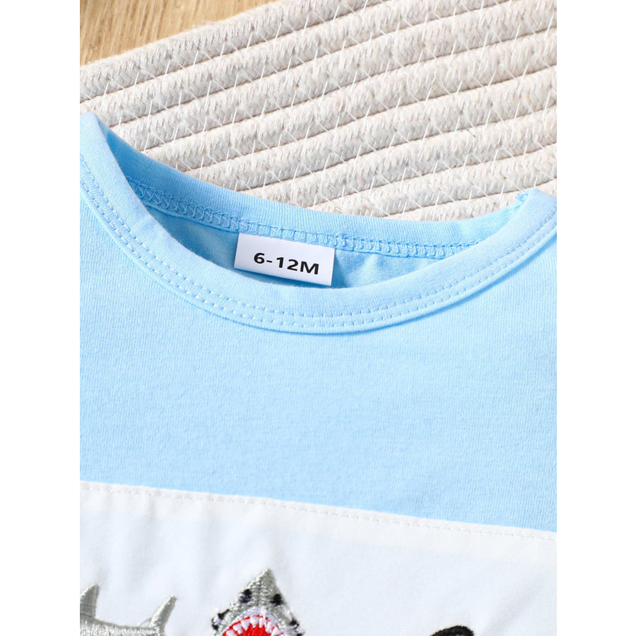 Children’s Shark Embroidered T-shirt and Striped Shorts Set Apparel and Accessories