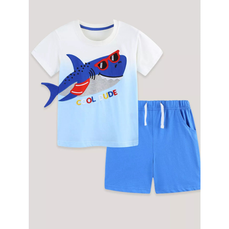 Children’s Shark Embroidered Tee and Shorts Set Apparel and Accessories