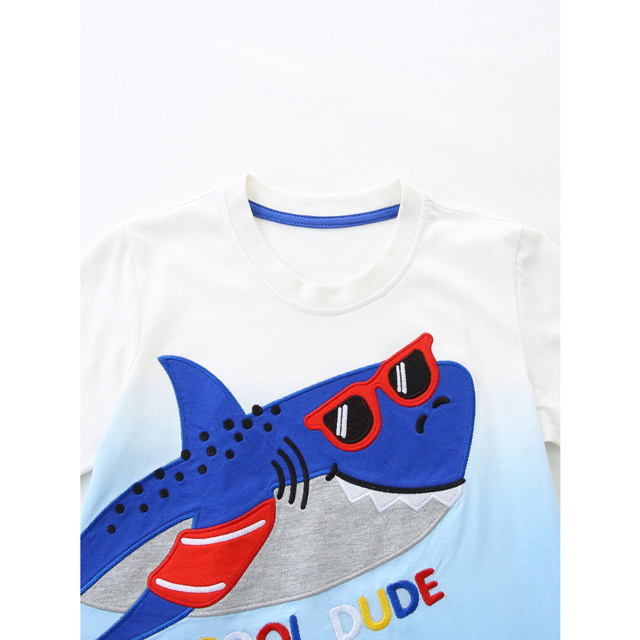 Children’s Shark Embroidered Tee and Shorts Set Apparel and Accessories