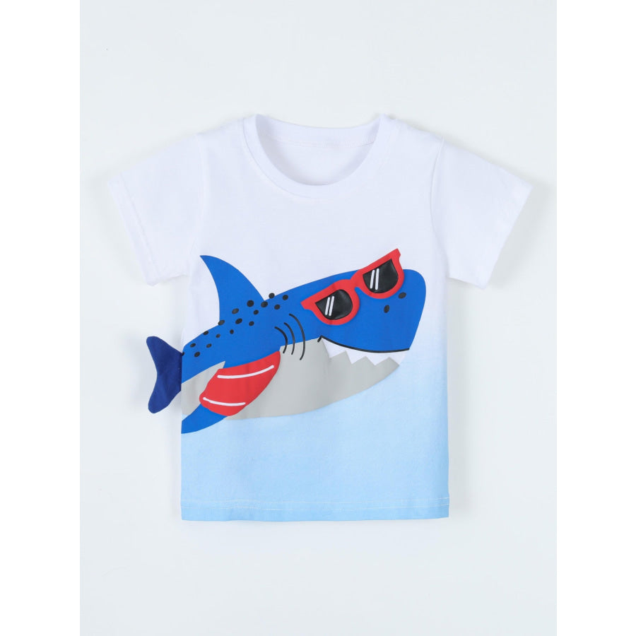 Children’s Shark Graphic Round Neck T-Shirt Apparel and Accessories