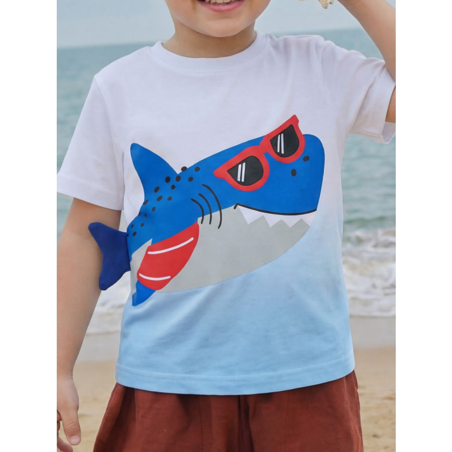 Children’s Shark Graphic Round Neck T-Shirt Gray/white / 2-3 Apparel and Accessories