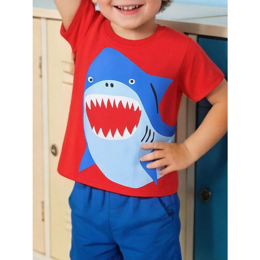 Children’s Shark Graphic Short Sleeve T-Shirt Red / 2Y Apparel and Accessories