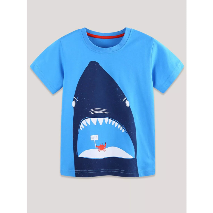Children’s Shark Graphic Short Sleeve T-Shirt Sky Blue / 2Y Apparel and Accessories