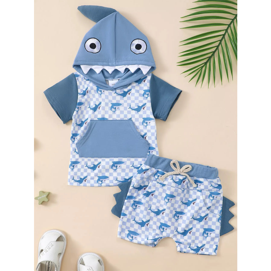Children‘s Shark Hoodie & Shorts Set Blue / 3-6M Apparel and Accessories