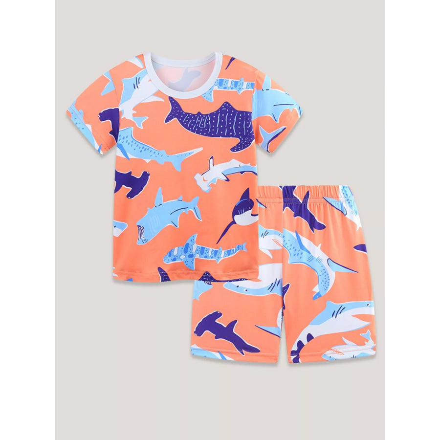 Children’s Shark Print Casual Tee and Shorts Set Apparel and Accessories