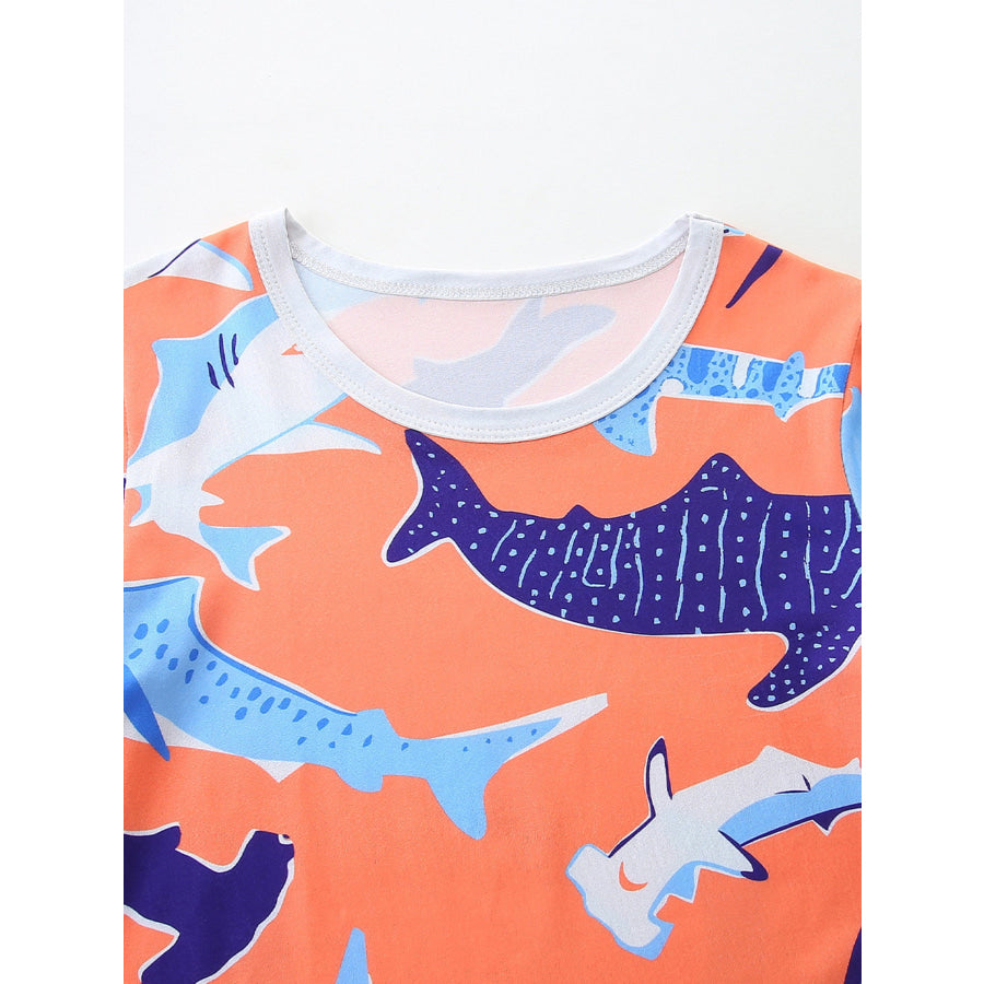 Children’s Shark Print Casual Tee and Shorts Set Apparel and Accessories