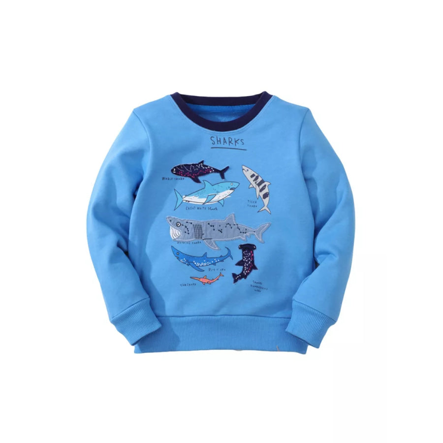Children’s Shark Print Crew Neck Sweatshirt Sky Blue / 3Y Apparel and Accessories