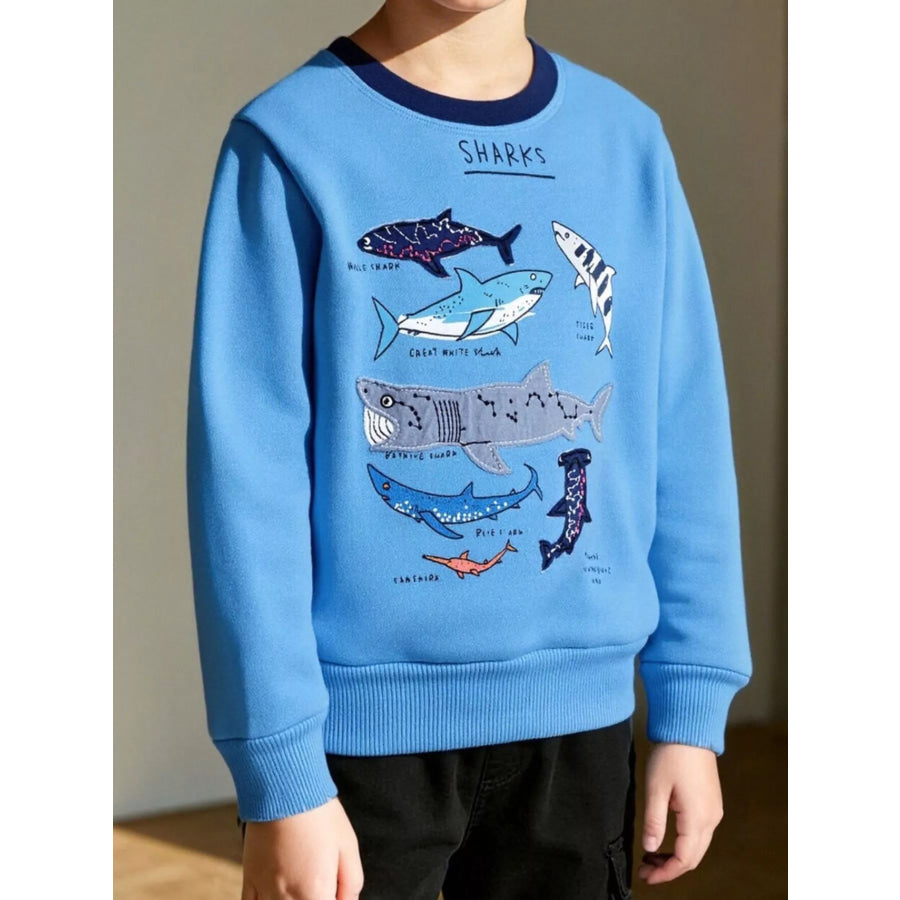Children’s Shark Print Crew Neck Sweatshirt Sky Blue / 3Y Apparel and Accessories