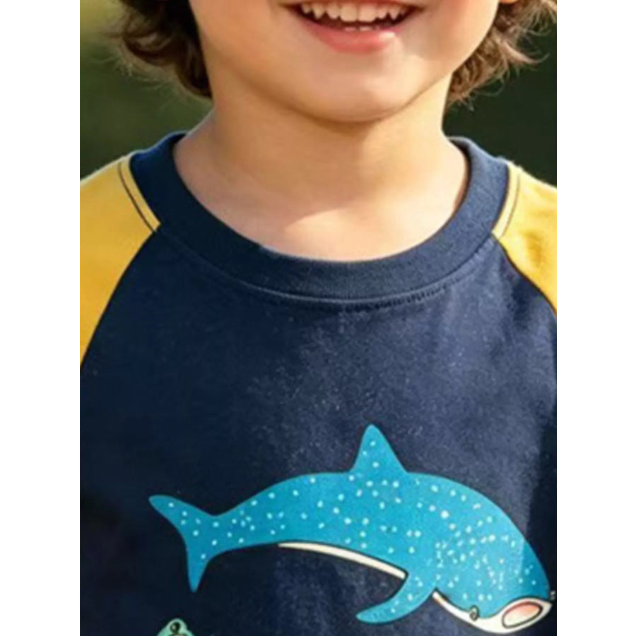 Children’s Shark Print Raglan Sleeve T-Shirt Apparel and Accessories