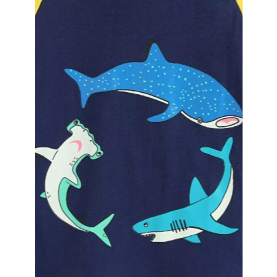 Children’s Shark Print Raglan Sleeve T-Shirt Apparel and Accessories