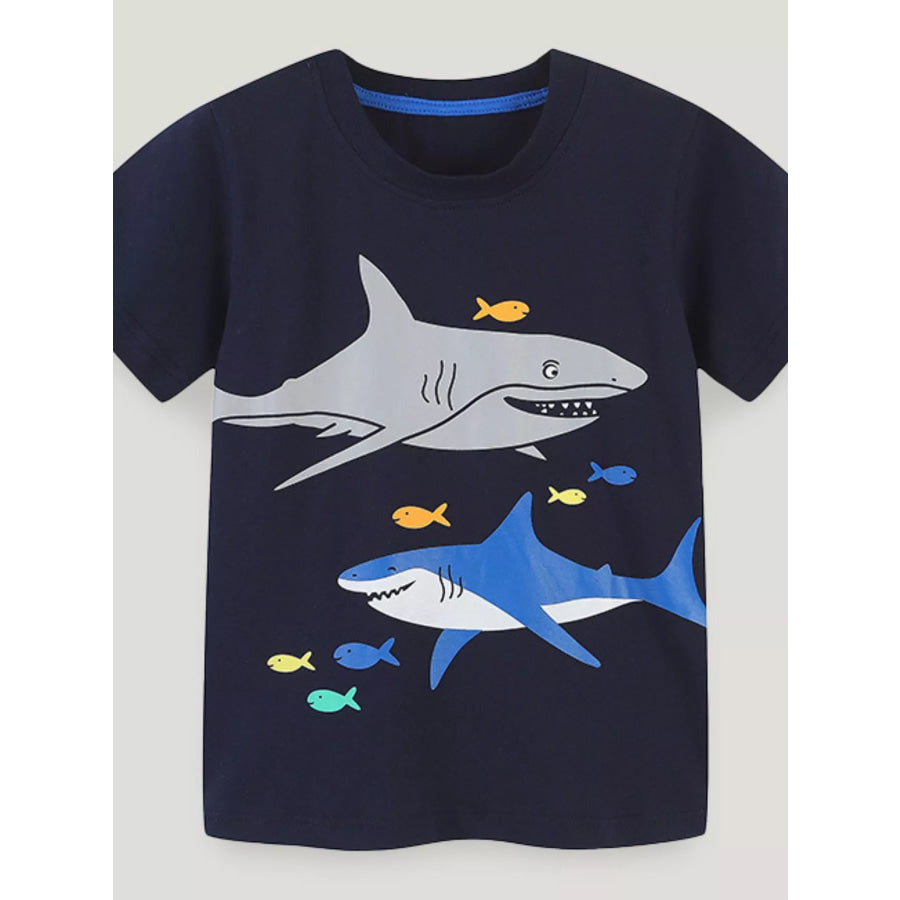 Children’s Shark Print Short Sleeve T-Shirt Black / 2Y Apparel and Accessories