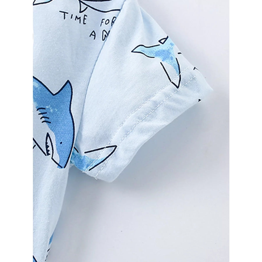 Children’s Shark Print Short Sleeve Top and Shorts Set Apparel and Accessories