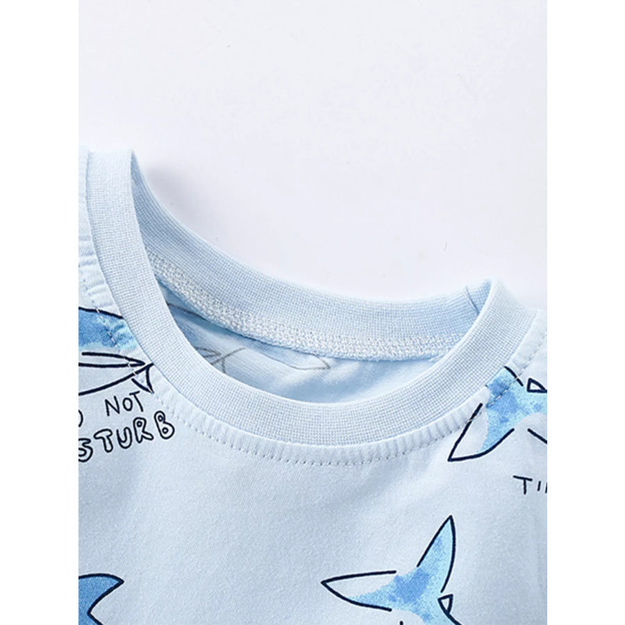 Children’s Shark Print Short Sleeve Top and Shorts Set Apparel and Accessories