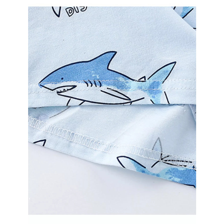 Children’s Shark Print Short Sleeve Top and Shorts Set Apparel and Accessories