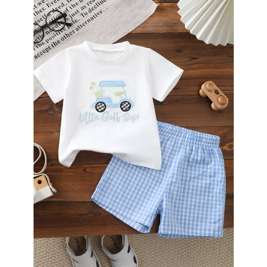Children’s Shark Round Neck Tee & Pants Set Blue Car / 6-12M Apparel and Accessories