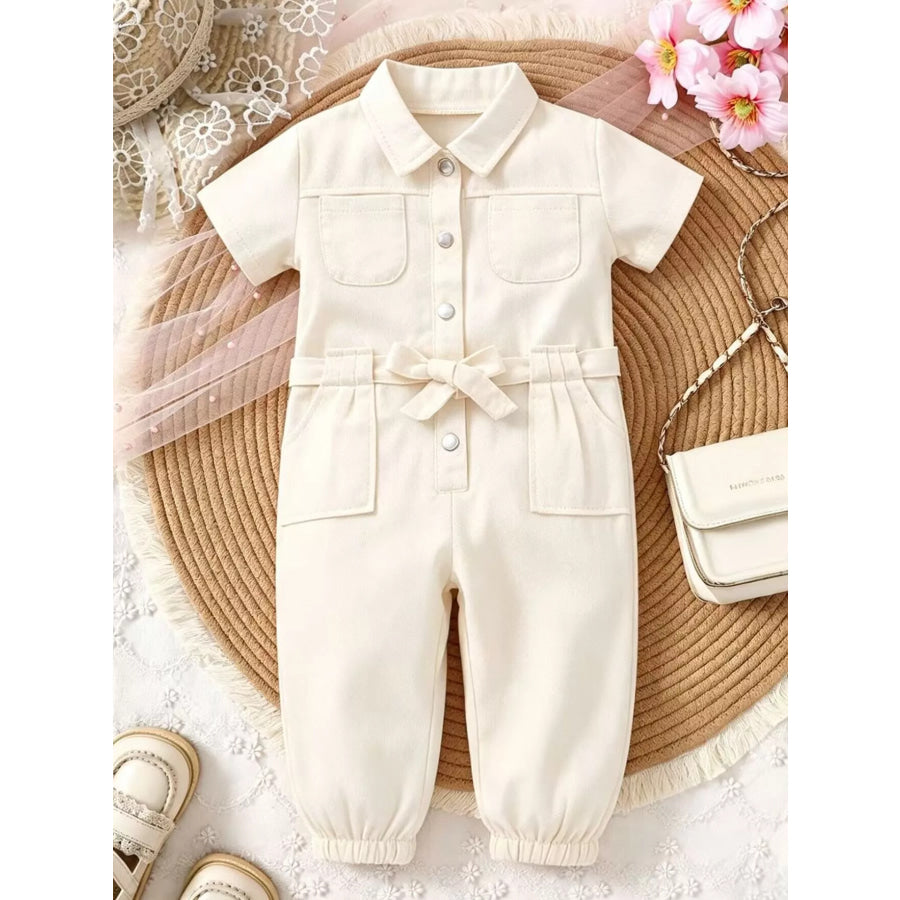 Children’s Short Sleeve Belt Jumpsuit Off-white / 2T Apparel and Accessories