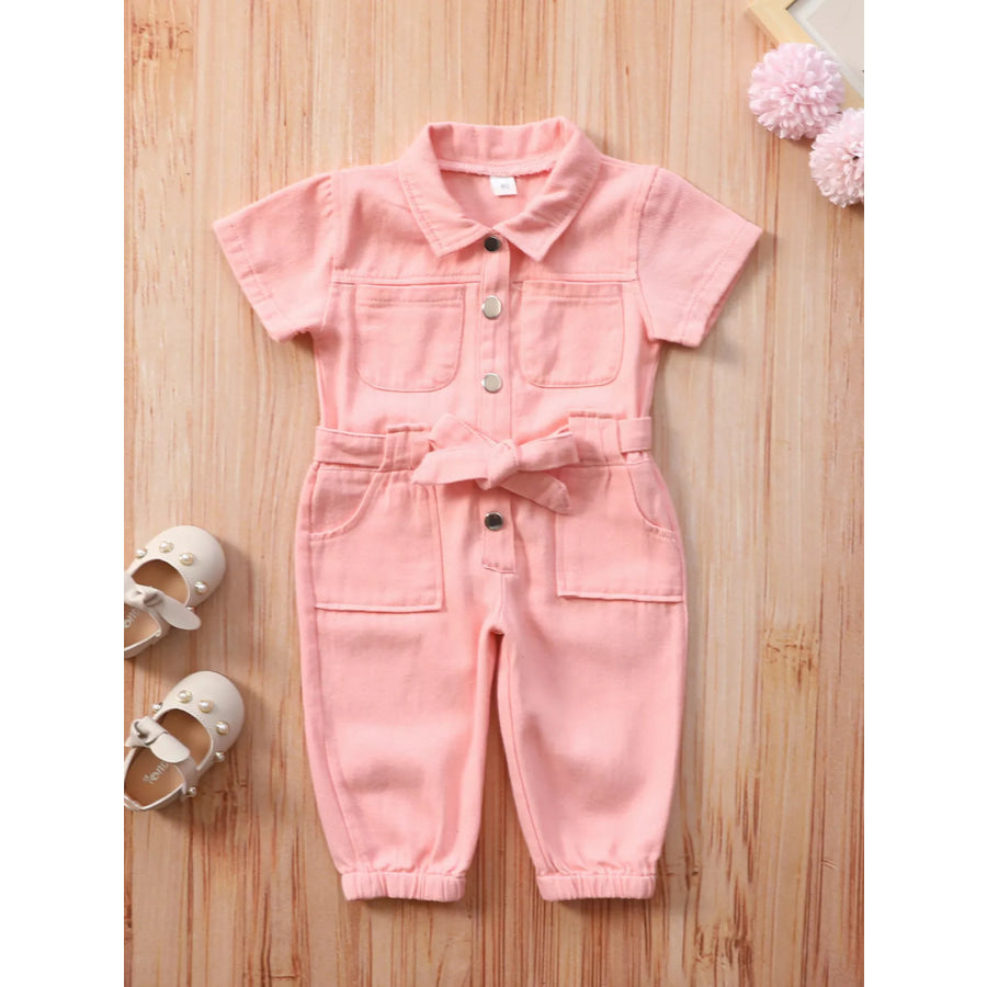 Children’s Short Sleeve Belt Jumpsuit Pink / 2T Apparel and Accessories