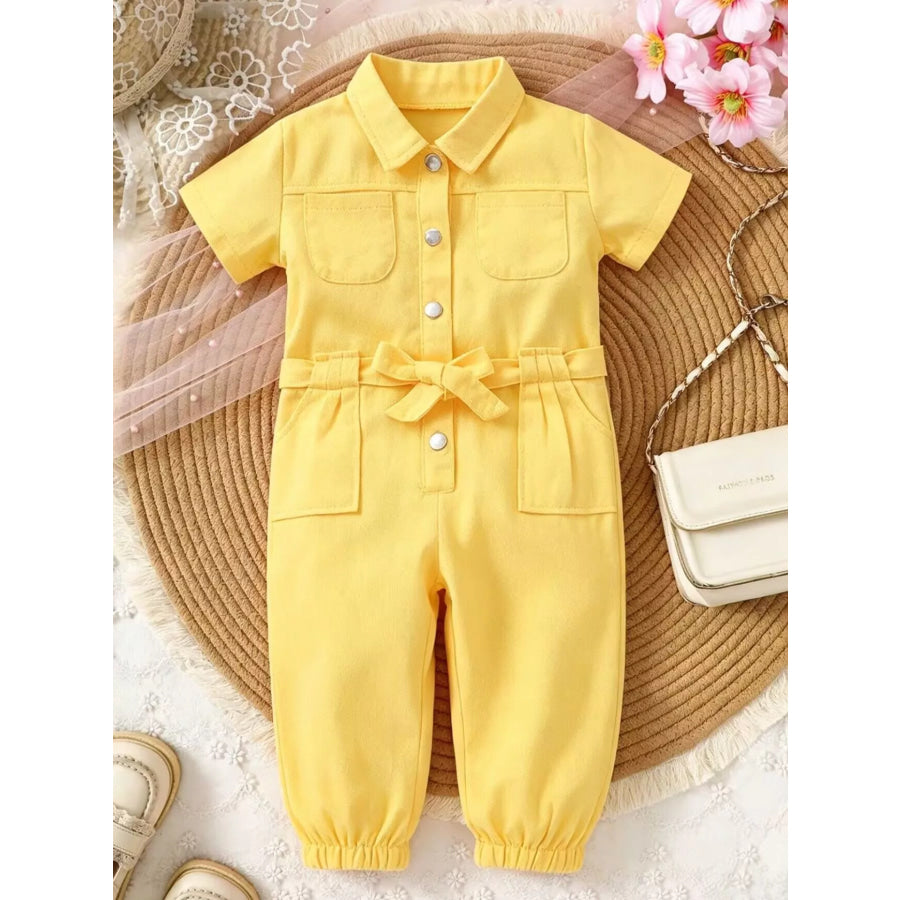 Children’s Short Sleeve Belt Jumpsuit Yellow / 2T Apparel and Accessories