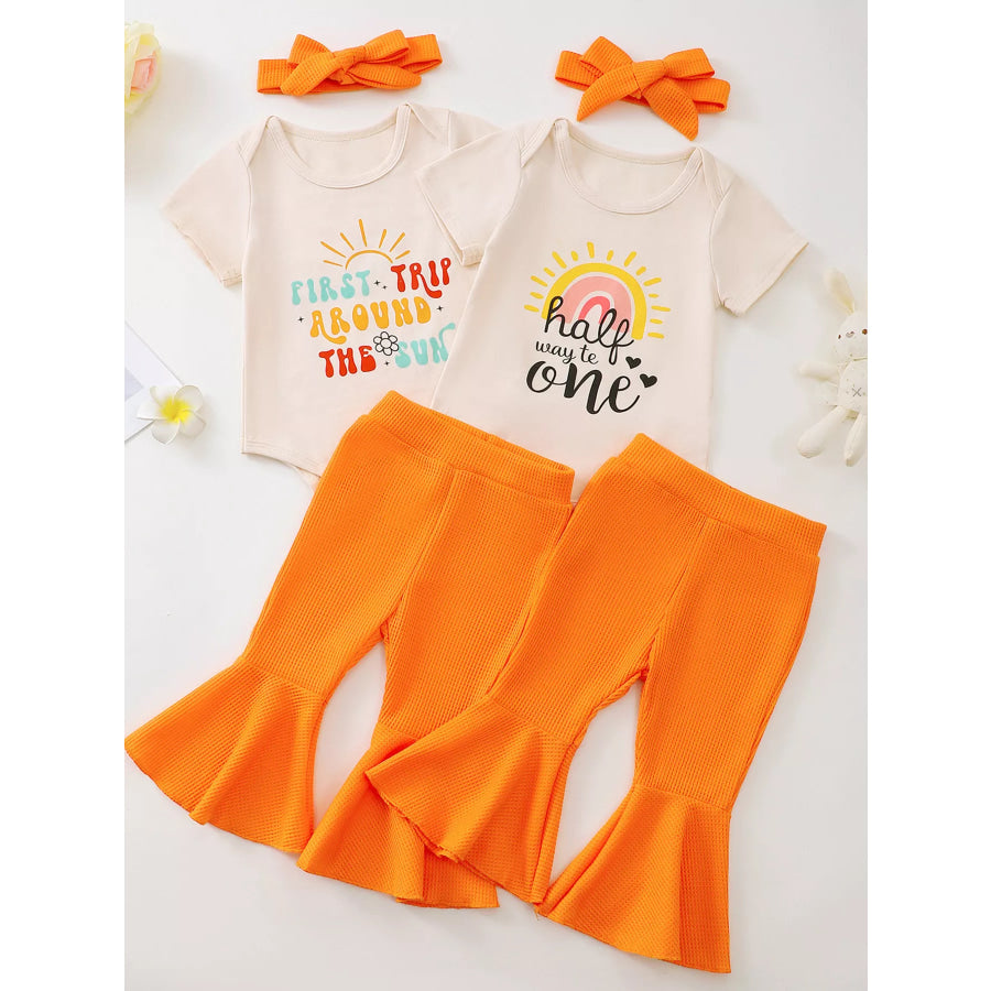 Children’s Short Sleeve Bodysuit and Flare Pants Set with Headband Apparel and Accessories
