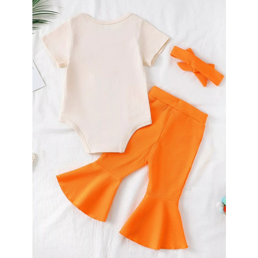 Children’s Short Sleeve Bodysuit and Flare Pants Set with Headband Apparel and Accessories