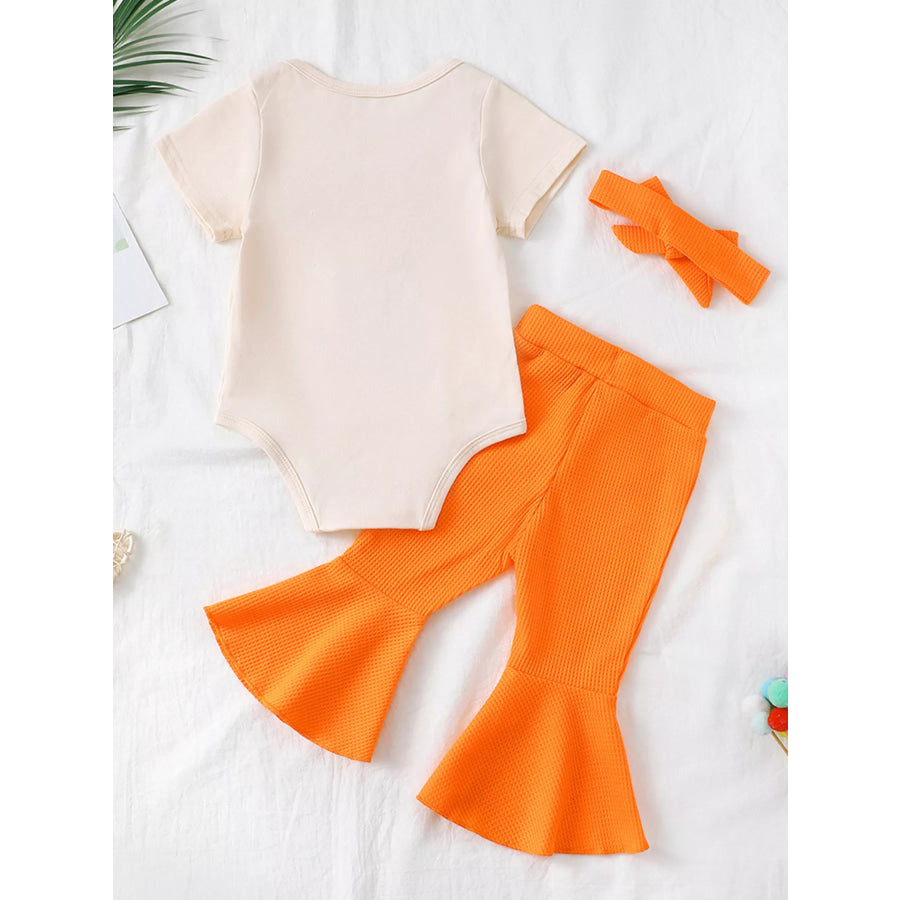 Children’s Short Sleeve Bodysuit and Flare Pants Set with Headband Apparel and Accessories