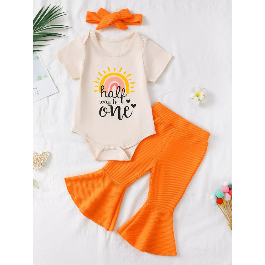 Children’s Short Sleeve Bodysuit and Flare Pants Set with Headband Apparel and Accessories
